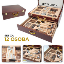 Naložite sliko v pregledovalnik galerije, 72 KOSOV JEDILNEGA PRIBORA ZA 12 OSEB V LESENEM KOVČKU