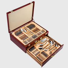 Naložite sliko v pregledovalnik galerije, 72 KOSOV JEDILNEGA PRIBORA ZA 12 OSEB V LESENEM KOVČKU